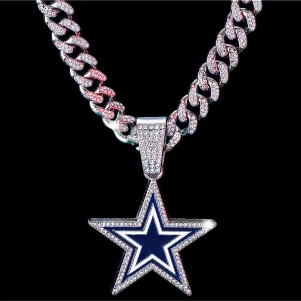NFL Dallas Cowboys Necklace & Chain Pendant Iced Bling Fan - Picture 2 of 4